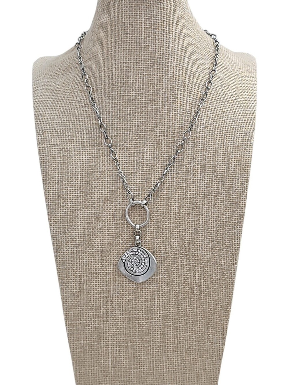 Vintage Premier Designs Silver Spiral Pendant Necklace
